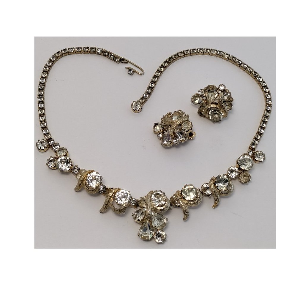 16" Albert Weiss Clear Austrian Crystal Rhinestone Necklace and Earring Set